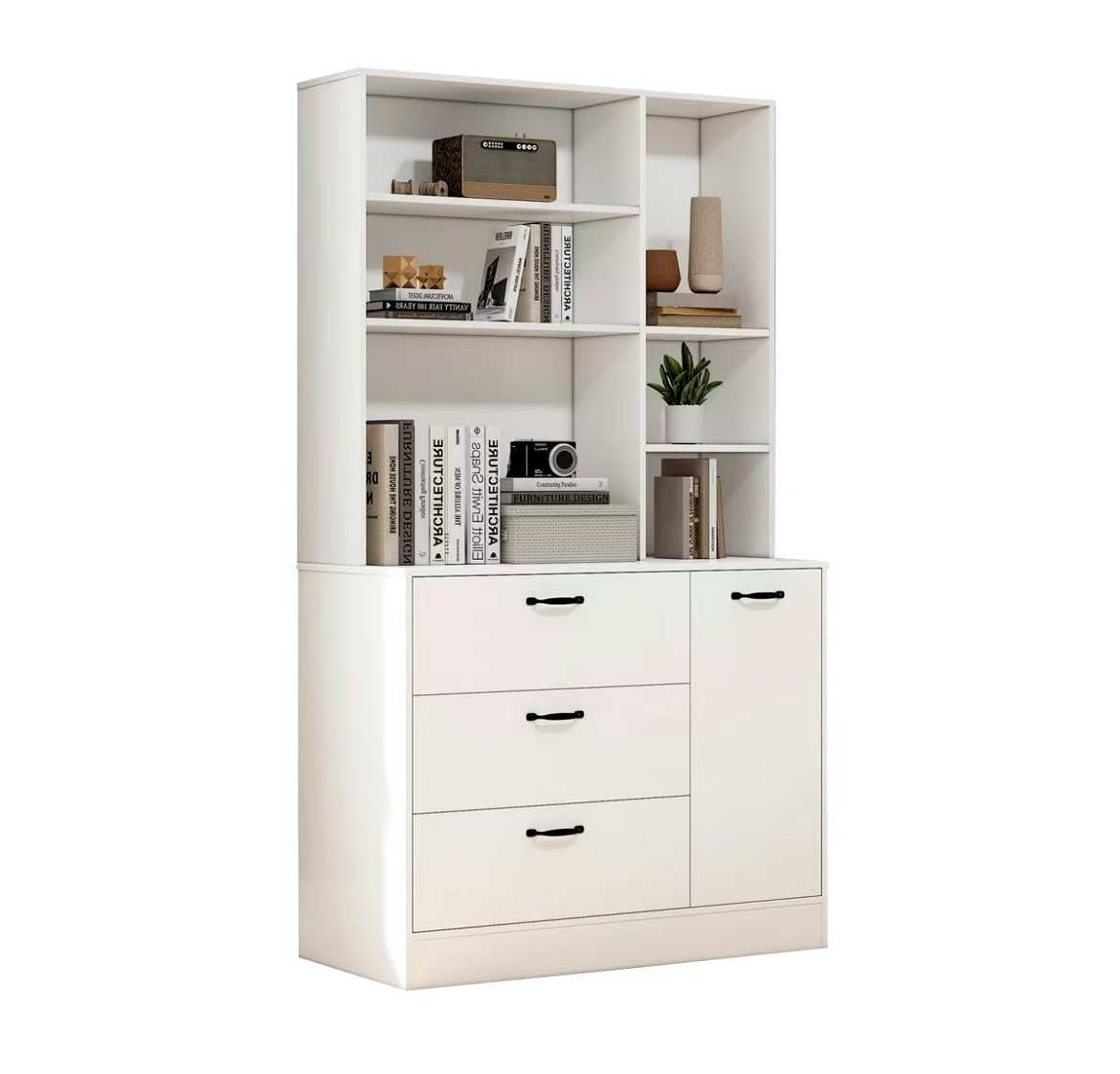 3-Shelf Wood Standard Bookcase 3-drawers 1-door