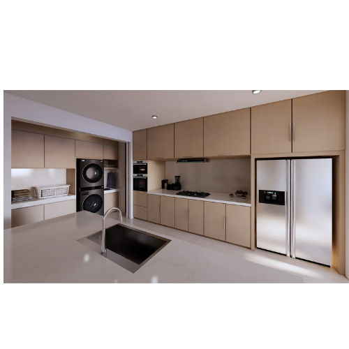 Laundry room Cabinets and shelving units for storage, space for washing machine and dryer