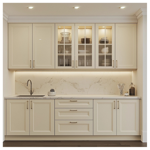 White Kitchen Cabinets - Glass wall cabinet made in China